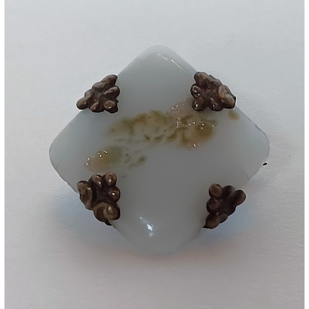 Antique Victorian Small White Speckled Glass Brooch Pin 3/4 in *Glass Small Chip
